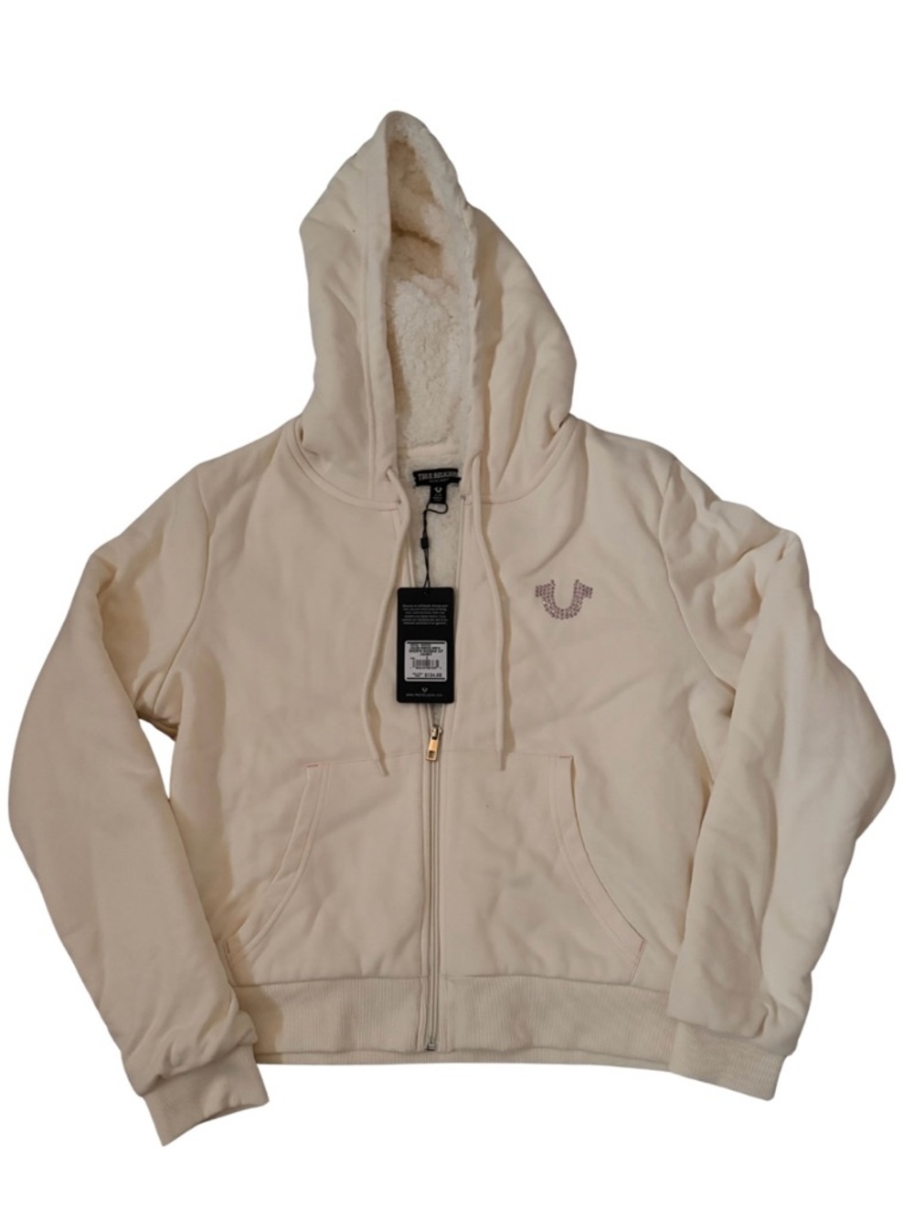 True Religion Cream Sherpa-Lined Hoodie Jacket